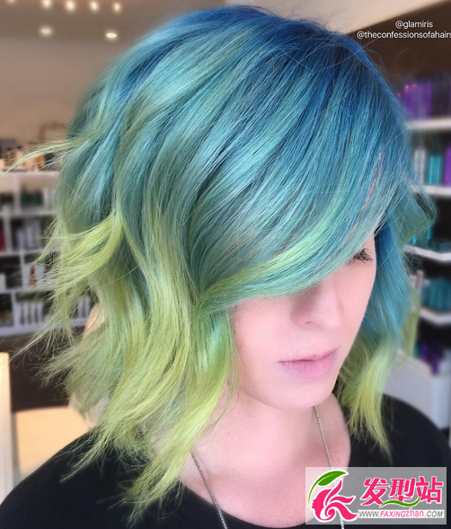 绿色染发发型设计青木亚麻闷青色渐变染发